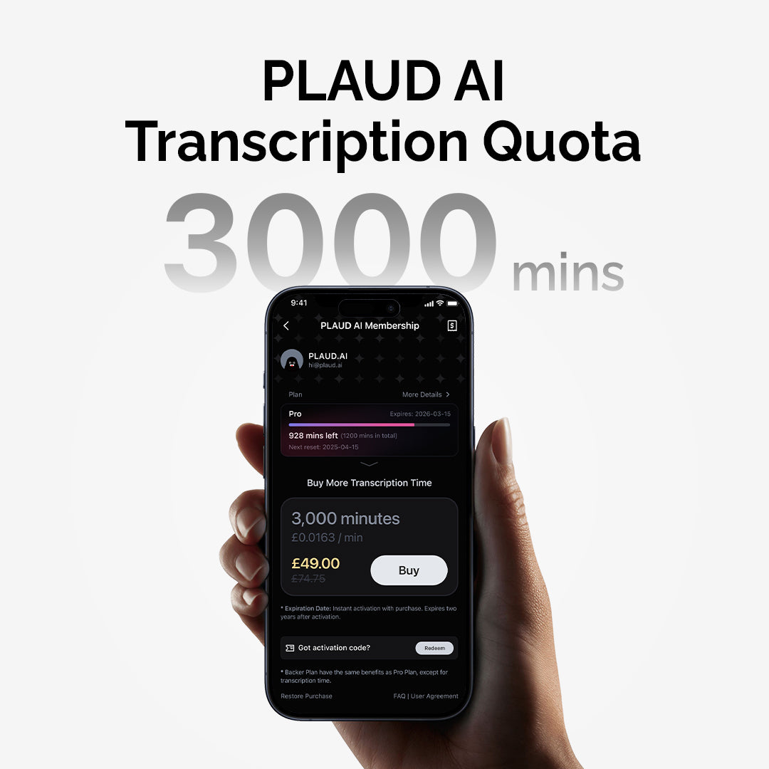 PLAUD AI Transcription Quota (3,000 mins)