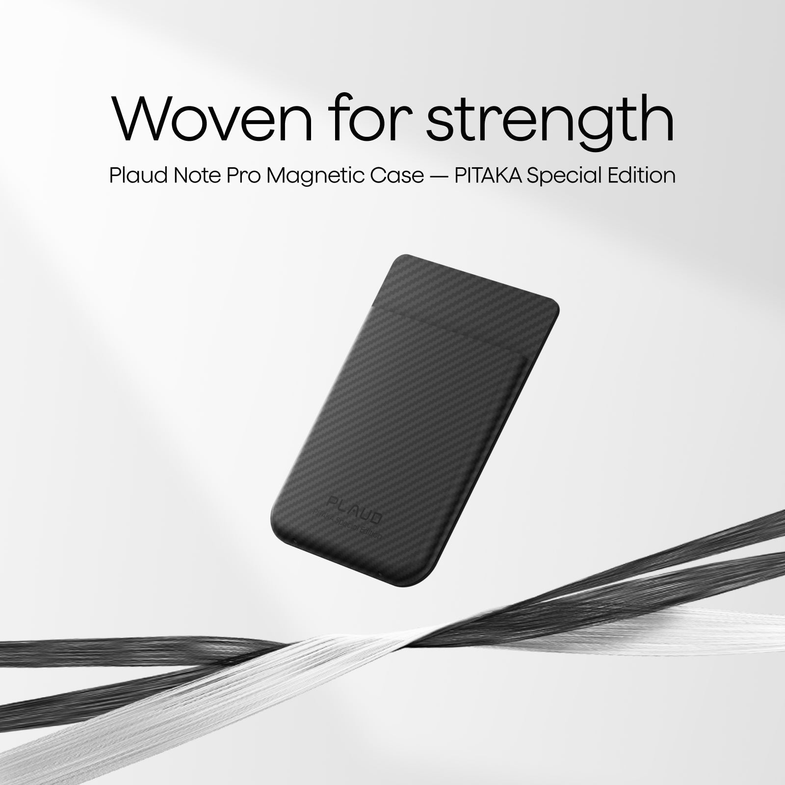 Black woven Plaud Note Pro Magnetic Case - PITAKA Special Edition with a textured finish for strength.