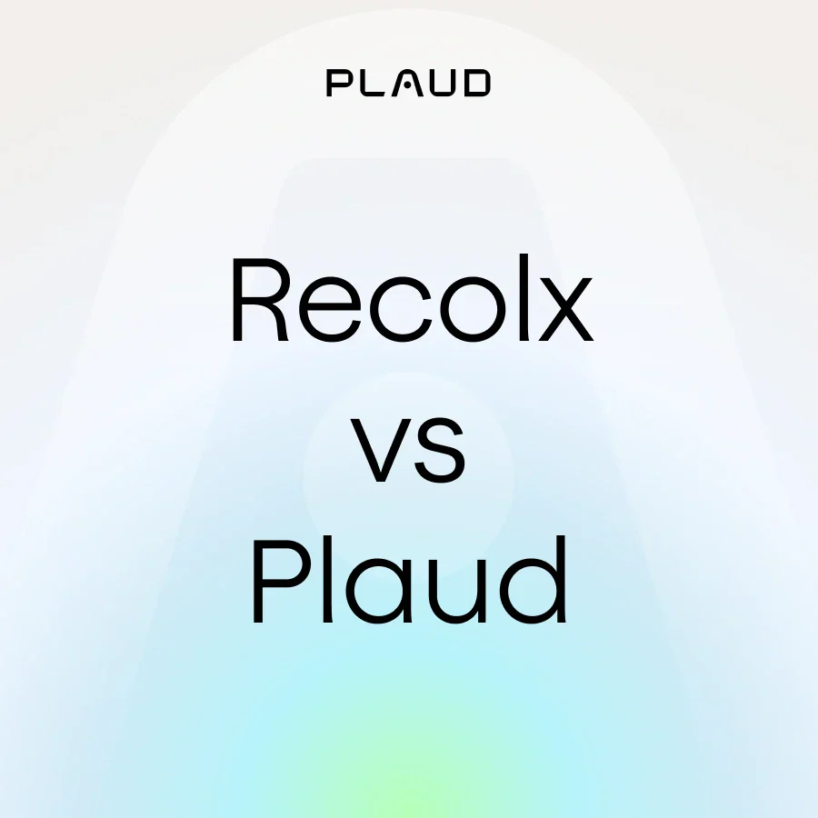 Comparison graphic between Recolx and Plaud AI voice recorders.