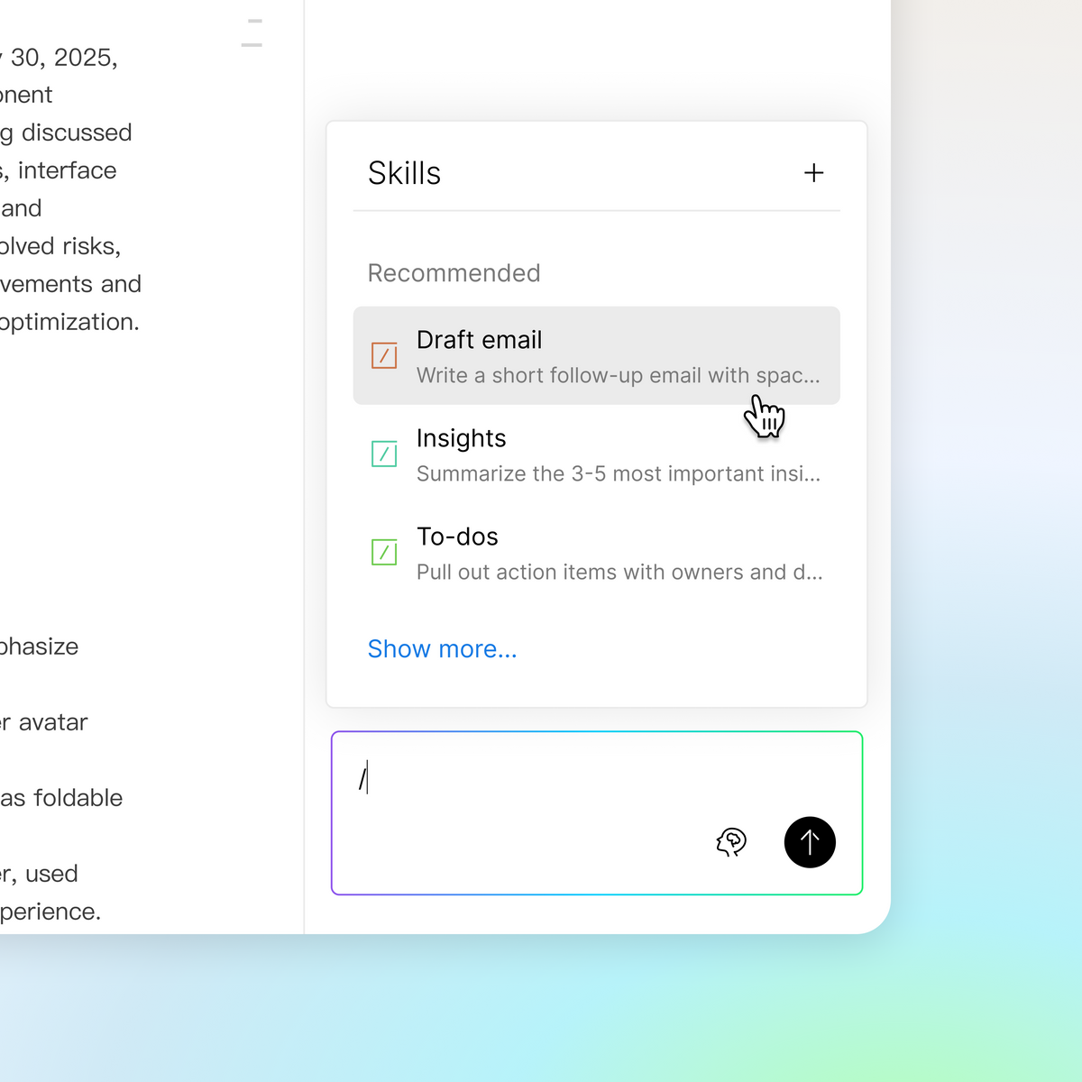 The Plaud App interface displays AI Skills including Draft email, Insights, and To-dos for note summarization.