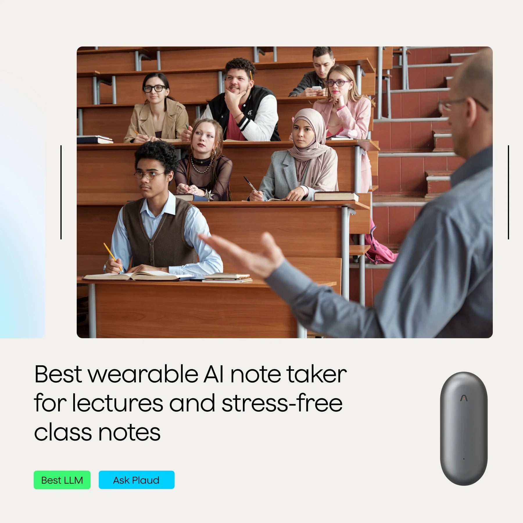 A classroom scene with students sitting at desks and a teacher speaking.