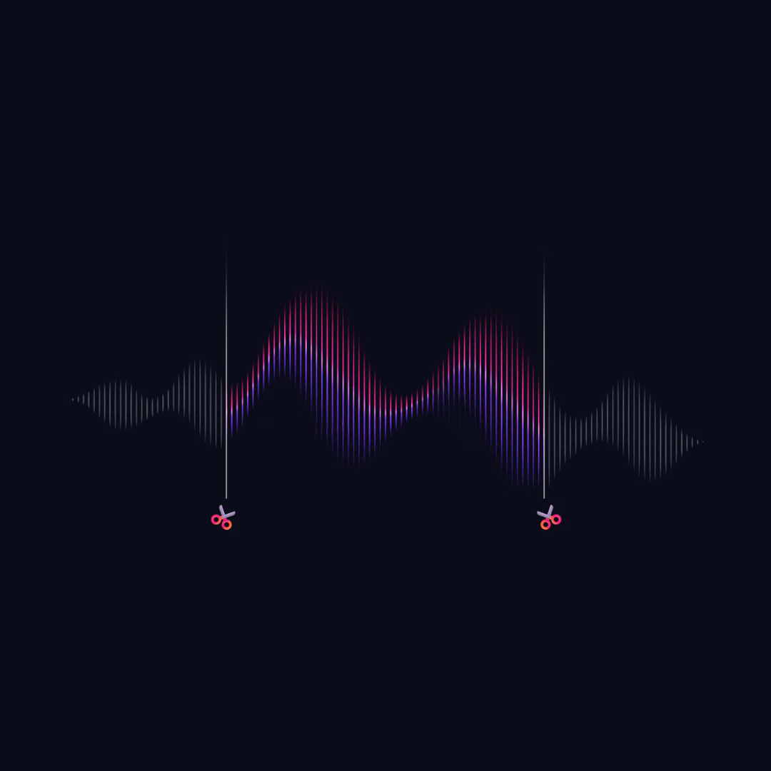 A colorful audio waveform with scissor icons illustrating the trimming and editing features of the Plaud App.