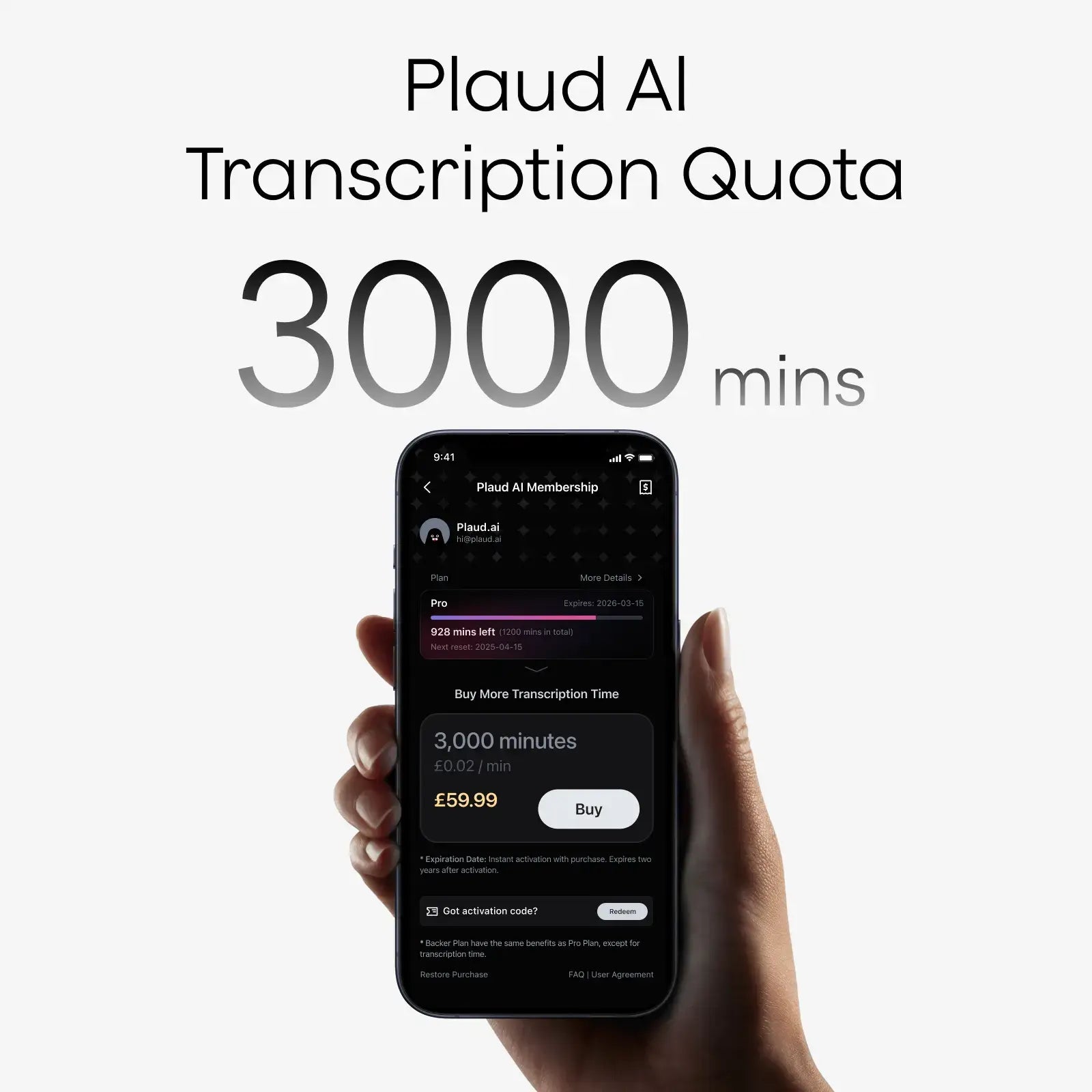 Plaud Transcription Quota (3,000 mins)