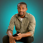 A man holding a smartphone with a black Plaud Note AI voice recorder attached, against a teal background.