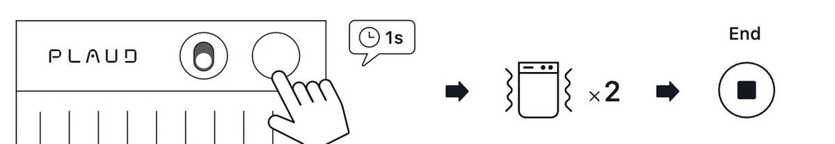 Press the Plaud Note button for 1 second to end recording; the device vibrates twice to confirm.