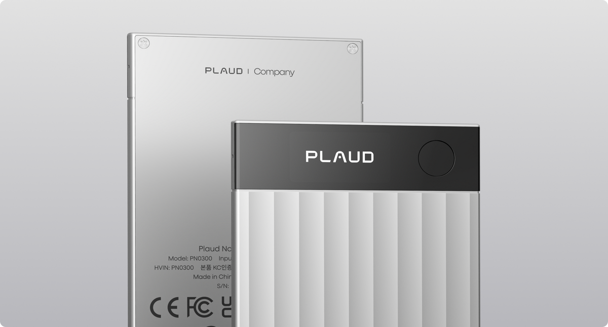 Silver Plaud Note and silver Plaud Note Pro AI voice recorders.