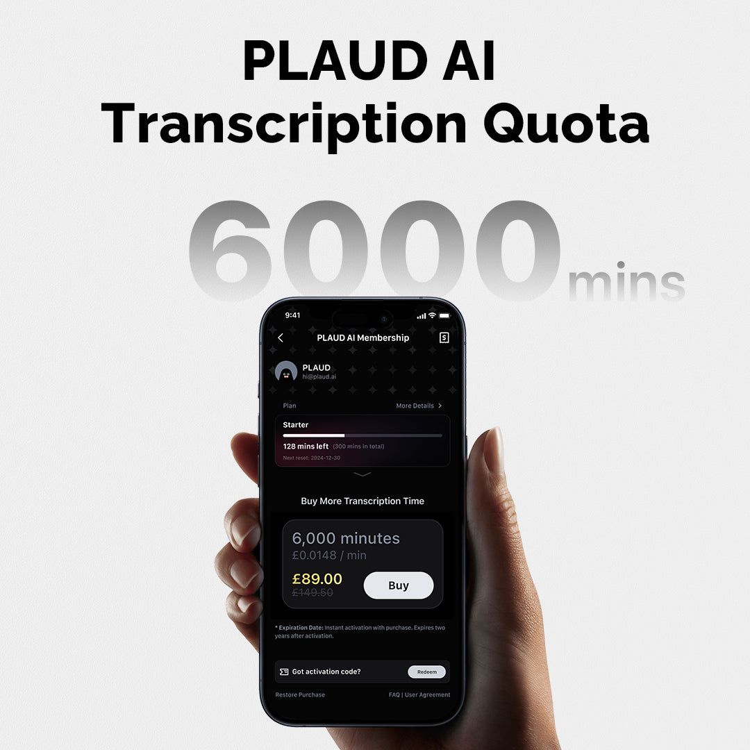 PLAUD AI Transcription Quota (6,000mins)