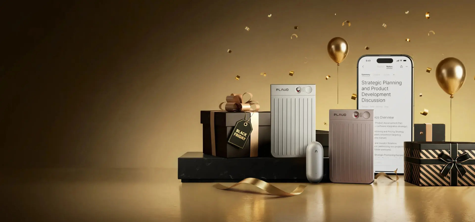 <span class="bfs-desc">Black Friday Sale</span>
<span class="black-friday-sale">
    Up to <span class="highlight">20%</span> OFF
</span>
<span class="bfs-desc">
    Supercharge Your Note-Taking <br> with Plaud
</span>
<style>
    .bfs-desc {
        display: block;
        font-size: 30px;
        font-weight: 400;
    }
    .black-friday-sale {
        font-size: 64px;
        line-height: 1.5;
    }
    .black-friday-sale .highlight {
        letter-spacing: -0.02em;
        background: linear-gradient(180deg, #F6E2A2 0%, #DEAA65 100%);
        -webkit-background-clip: text;
        -webkit-text-fill-color: transparent;
        background-clip: text;
        text-fill-color: transparent;
        font-size: 92px;
        font-weight: 600;
    }
    @media screen and (max-width:1600px) {
        .black-friday-sale {
            font-size: 52px;
        }
        .black-friday-sale .highlight {
            font-size: 72px;
        }
    }
    @media screen and (max-width: 768px) {
        .bfs-desc {
            font-size: 18px;
        }
        .black-friday-sale {
            font-size: 36px;
        }
        .black-friday-sale .highlight {
            font-size: 56px;
        }
    }
</style>