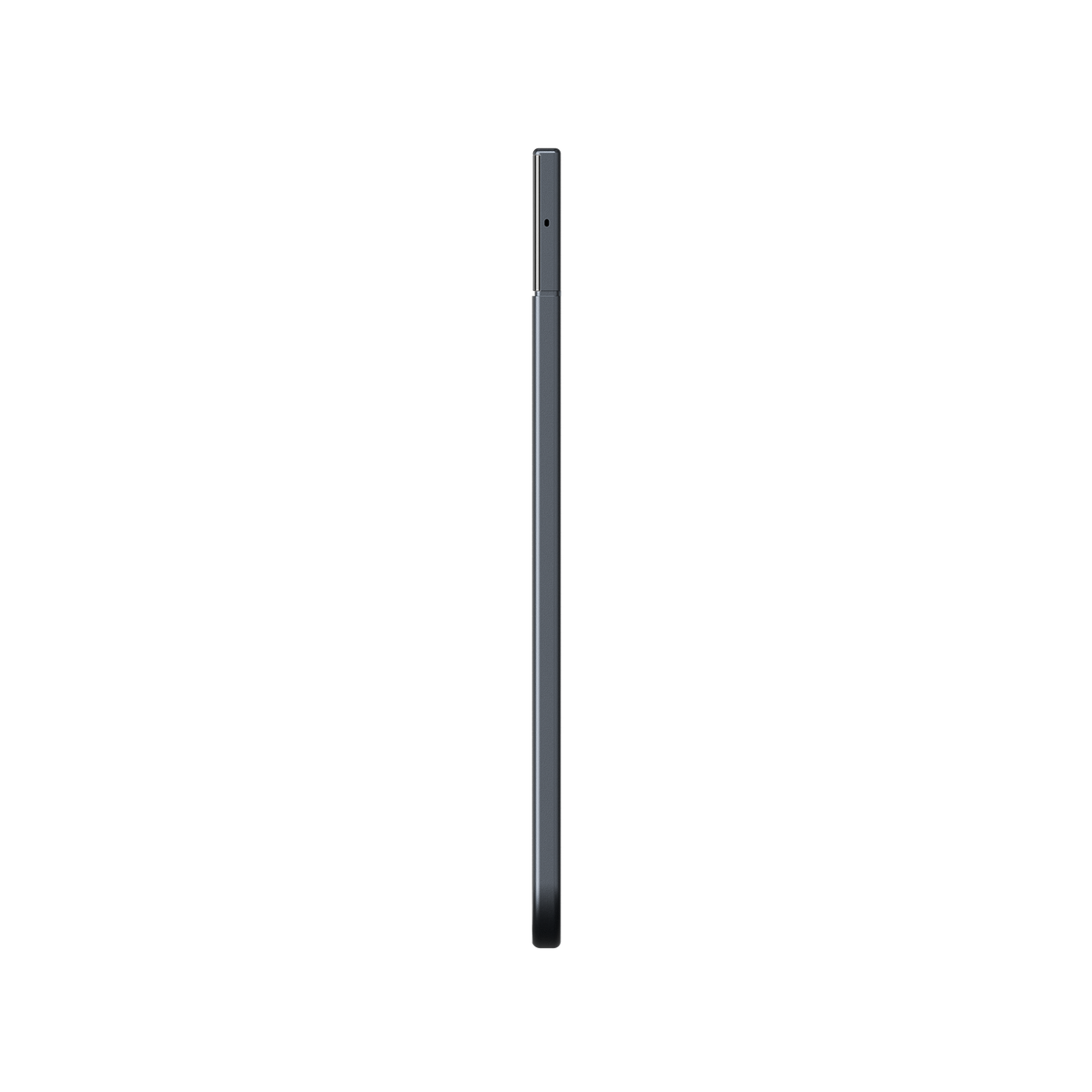 A side profile view of a slim, black Plaud AI voice recorder showing its thin, card-shaped design.