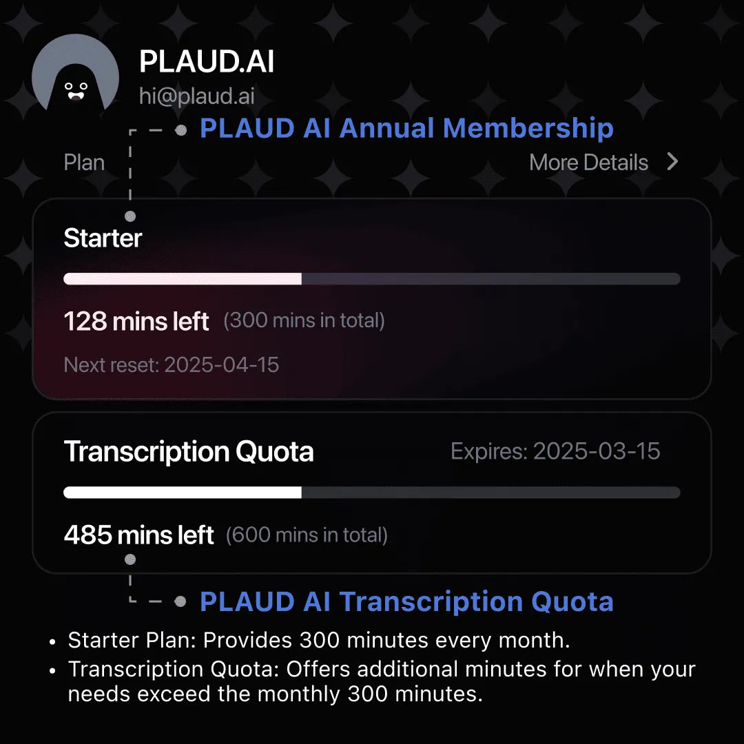 PLAUD AI Transcription Quota (600 mins)
